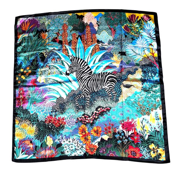 Fashion Accessories - Square zebra scarf silky satin polyester jungle print multicolor black & white